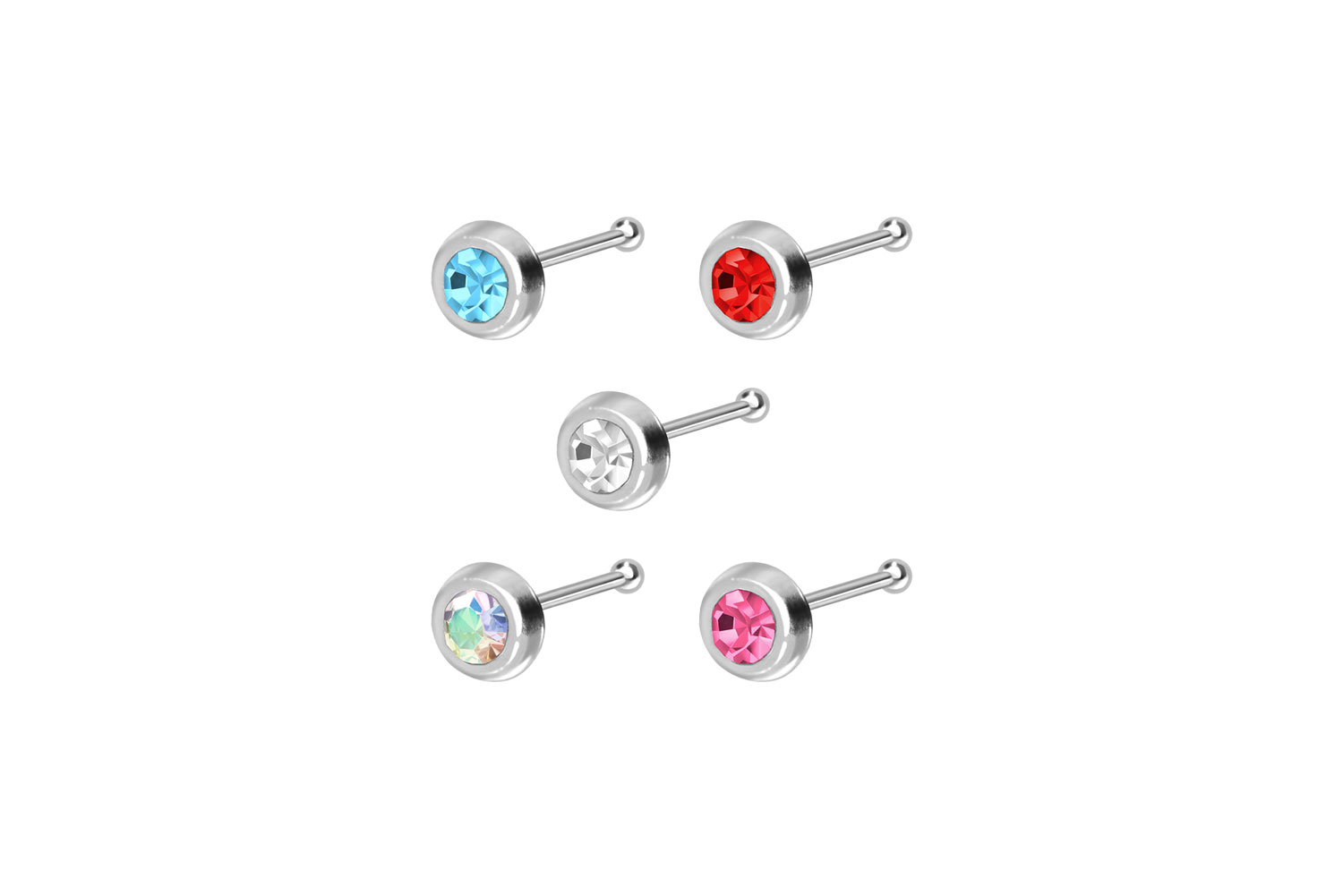 SET 925 silver nose stud pin ROUND CRYSTAL