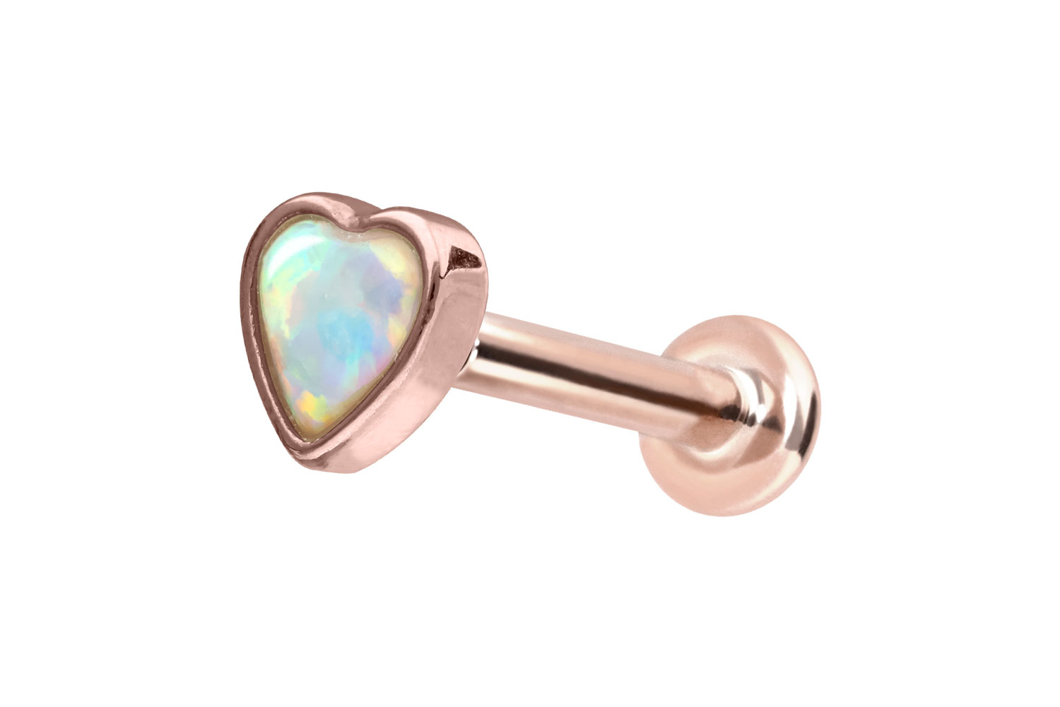14 Karat Gold Labret mit Push Fit SYNTHETISCHES OPAL-HERZ
