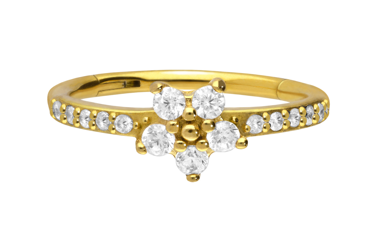 Chirurgenstahl Segmentring Clicker EINGEFASSTE KRISTALLE + KRISTALLBLUME