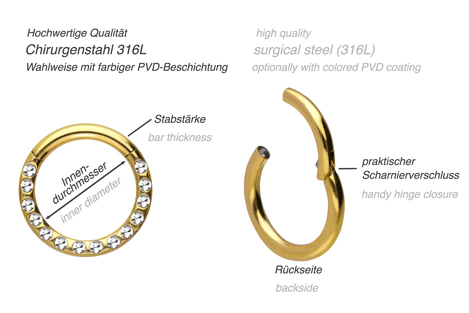 SET Chirurgenstahl Segmentring Clicker KRISTALLE + EPOXY