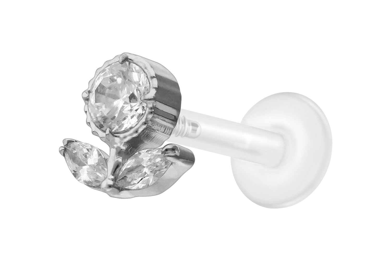 PTFE labret with internal thread + titanium attachment CRYSTAL FLOWER