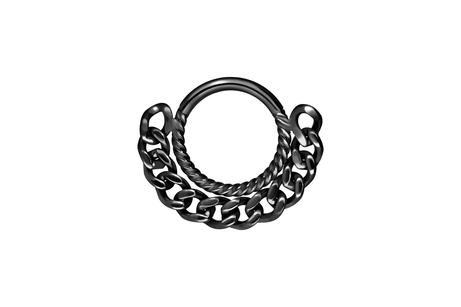 Surgical steel segment ring clicker TWISTED + CURB CHAIN