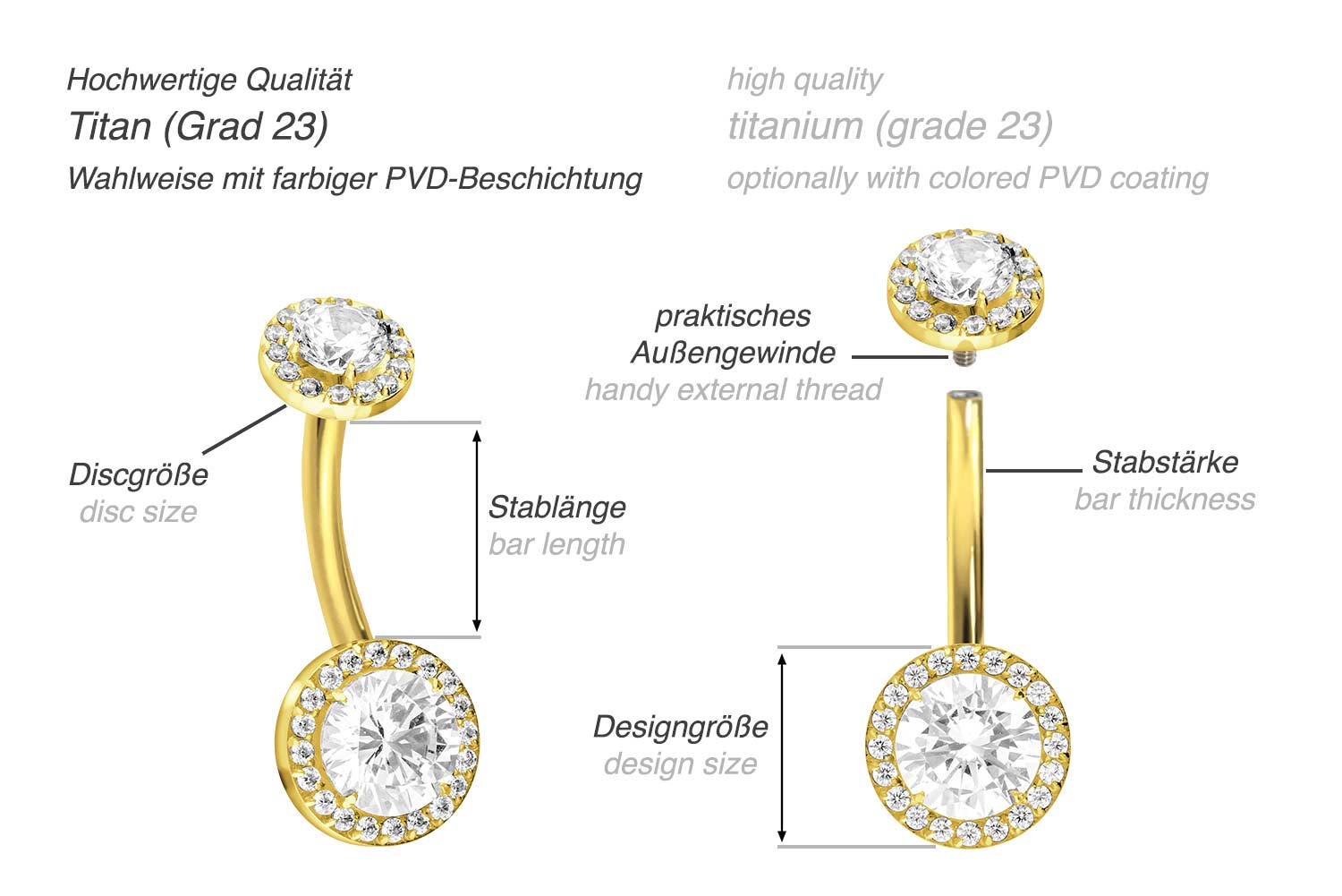 Titanium bananabell with internal thread 2 CRYSTAL DISCS