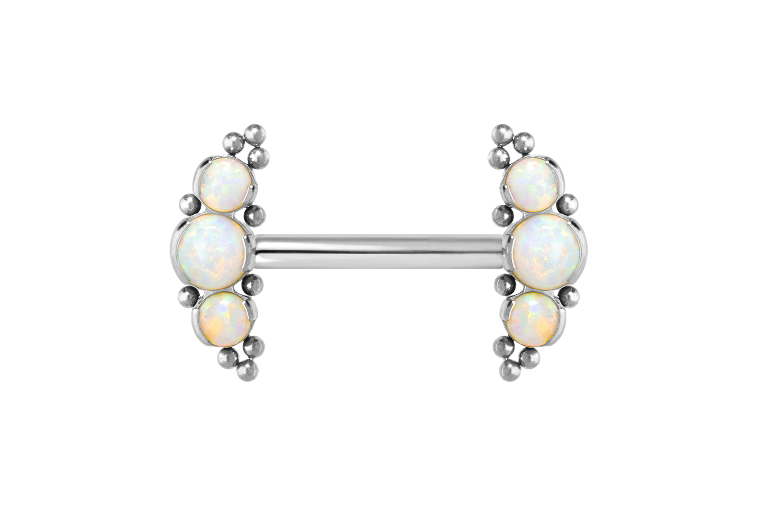 Titanium barbell with push fit 3 SYNTHETIC OPALS + BALLS Titanium barbell with push fit 3 SYNTHETIC OPALS + BALLS
