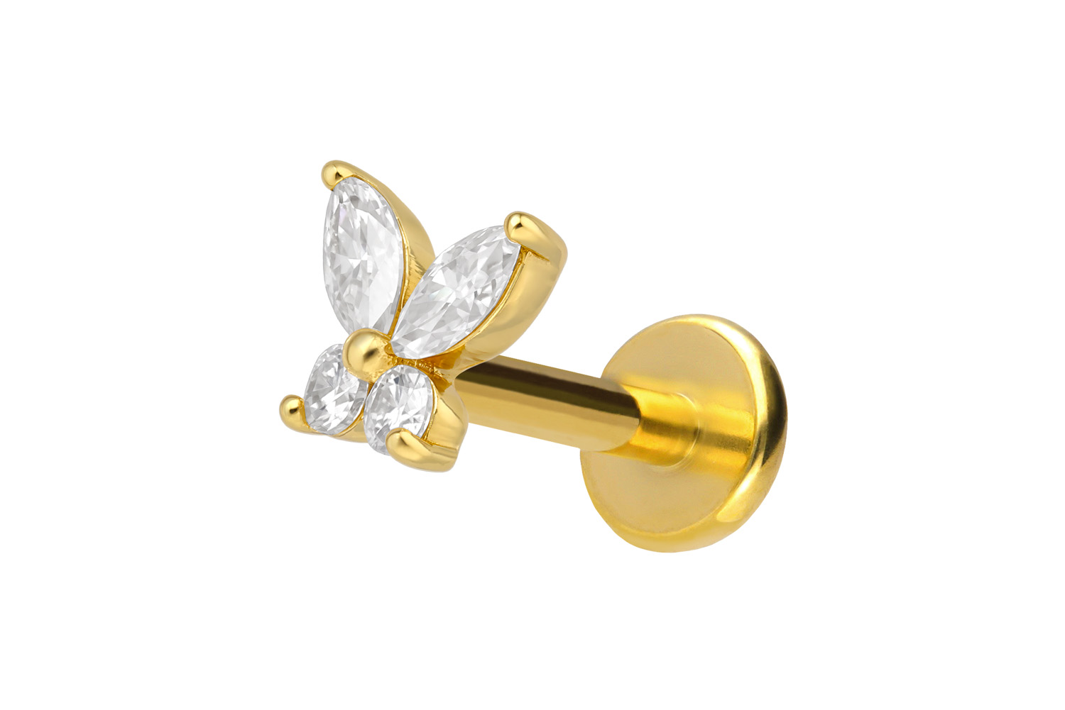 Titanium labret with internal thread + 925 silver attachment MOISSANITE BUTTERFLY