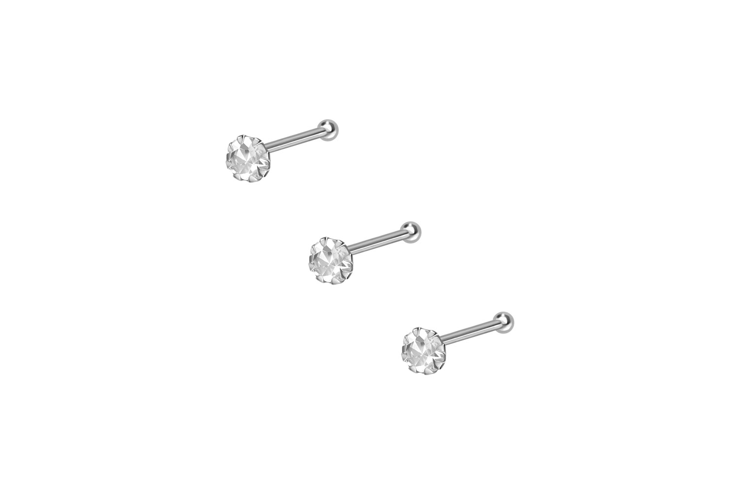 SET 925 silver nose stud pin SETTED CRYSTAL