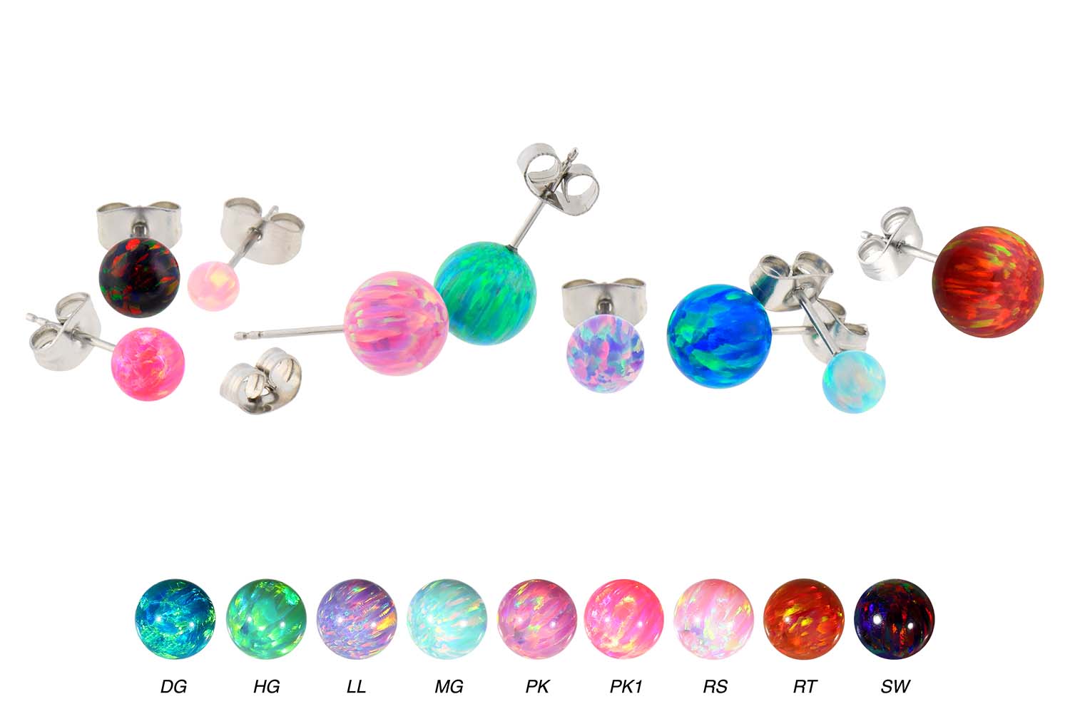 Surgical steel ear studs SYNTHETIC OPAL ++SALE++