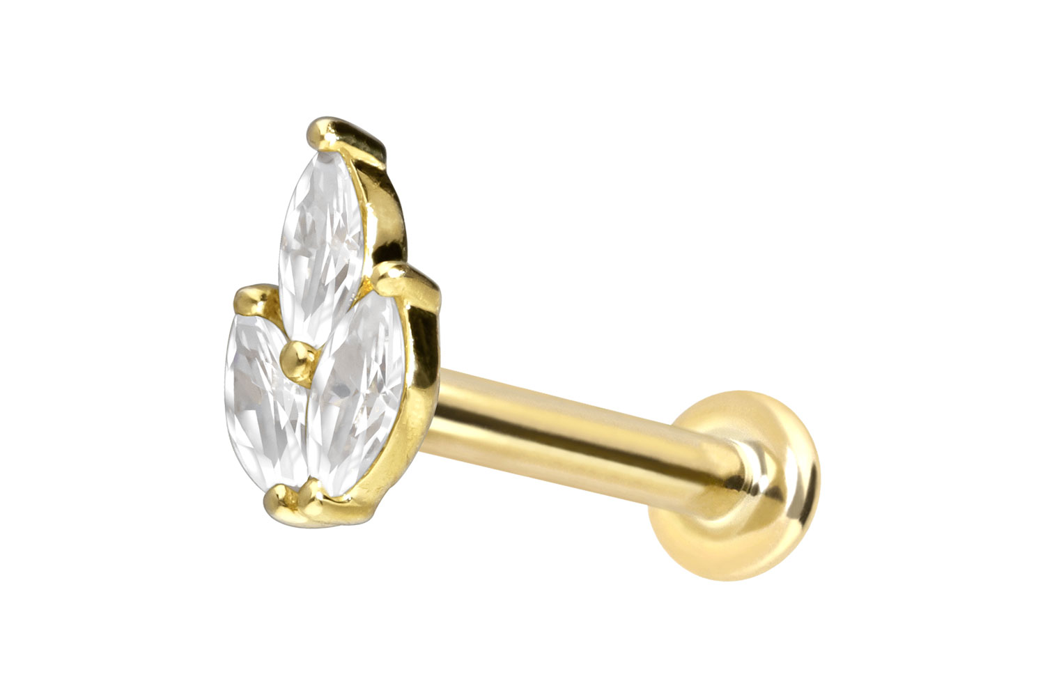 14 Karat Gold Labret mit Push Fit MOISSANIT-LOTUSBLÜTE
