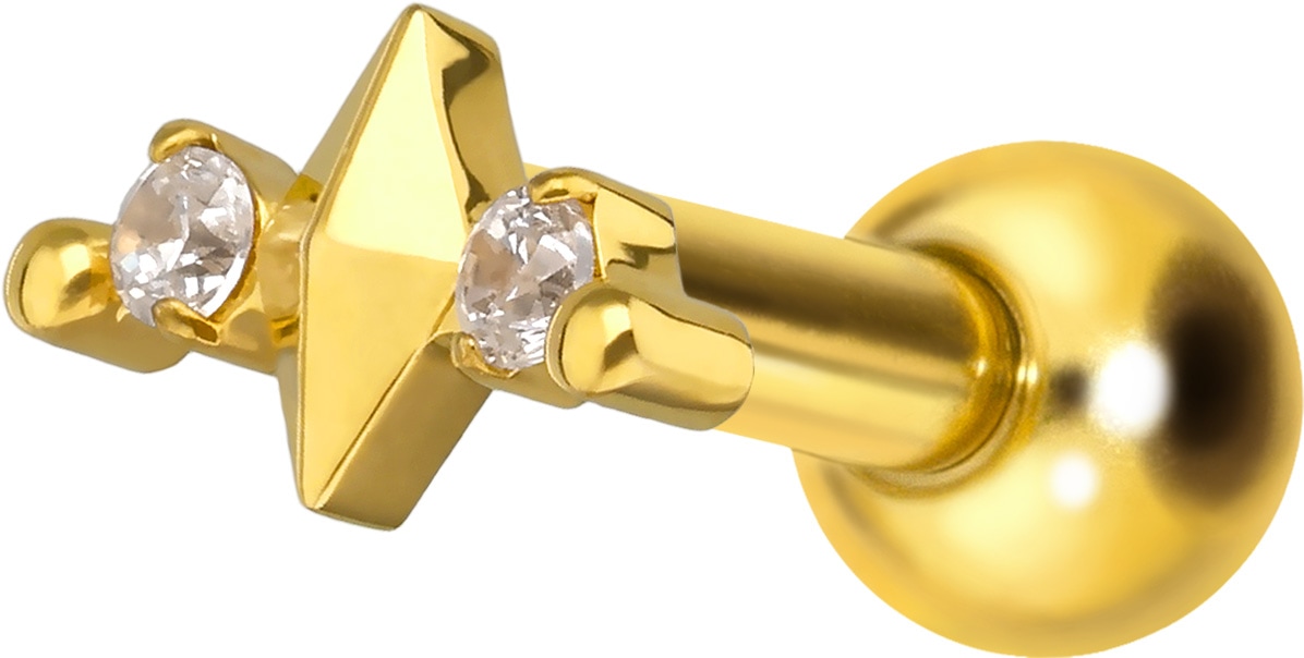 Titanium ear piercing with internal thread RHOMBUS + 2 CRYSTALS
