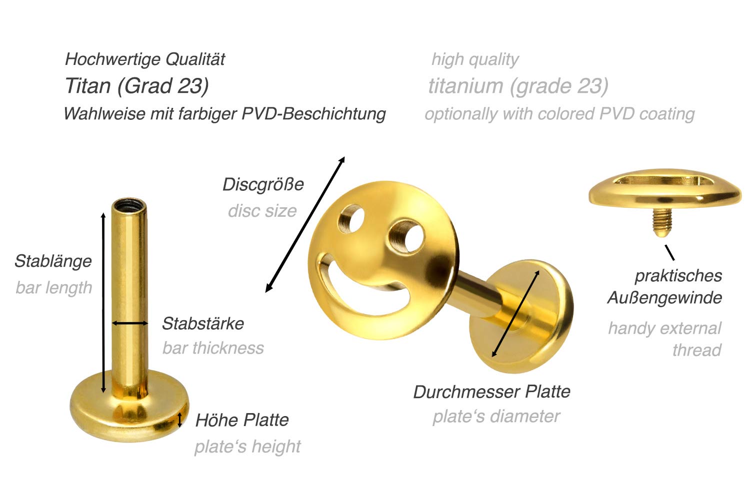 Titanium labret with internal thread LAUGHING FACE