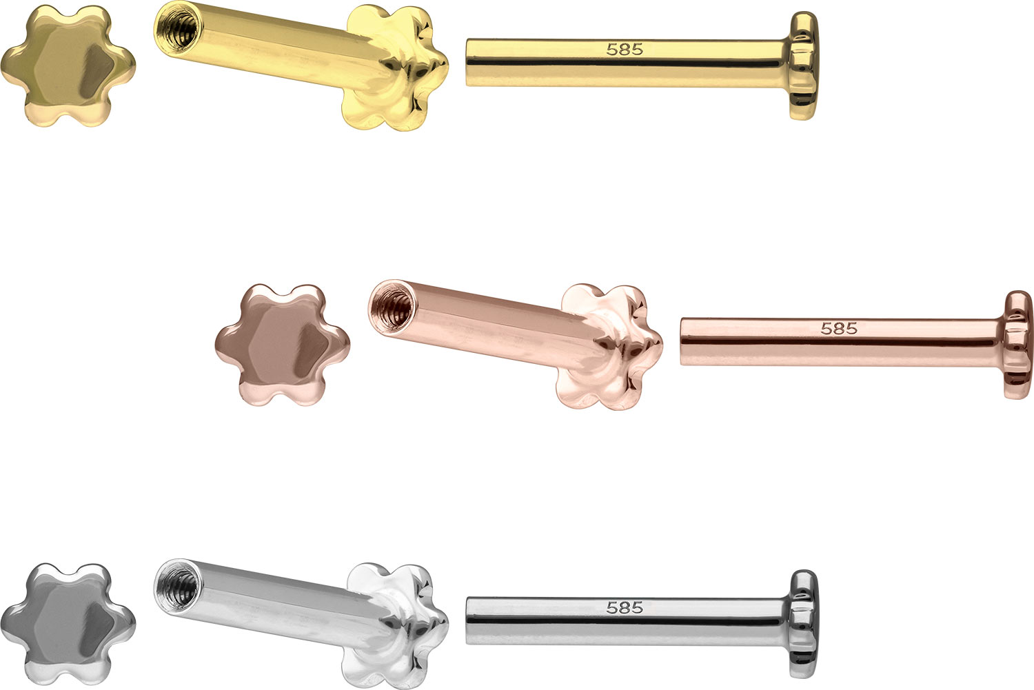14 carat gold labret wíth internal thread without attachment FLOWER