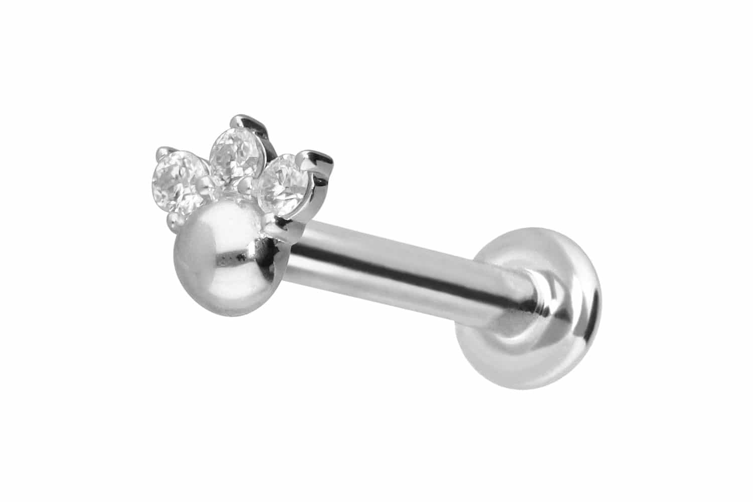 14 Karat Gold Labret mit Innengewinde 3 MOISSANITE + KUGEL
