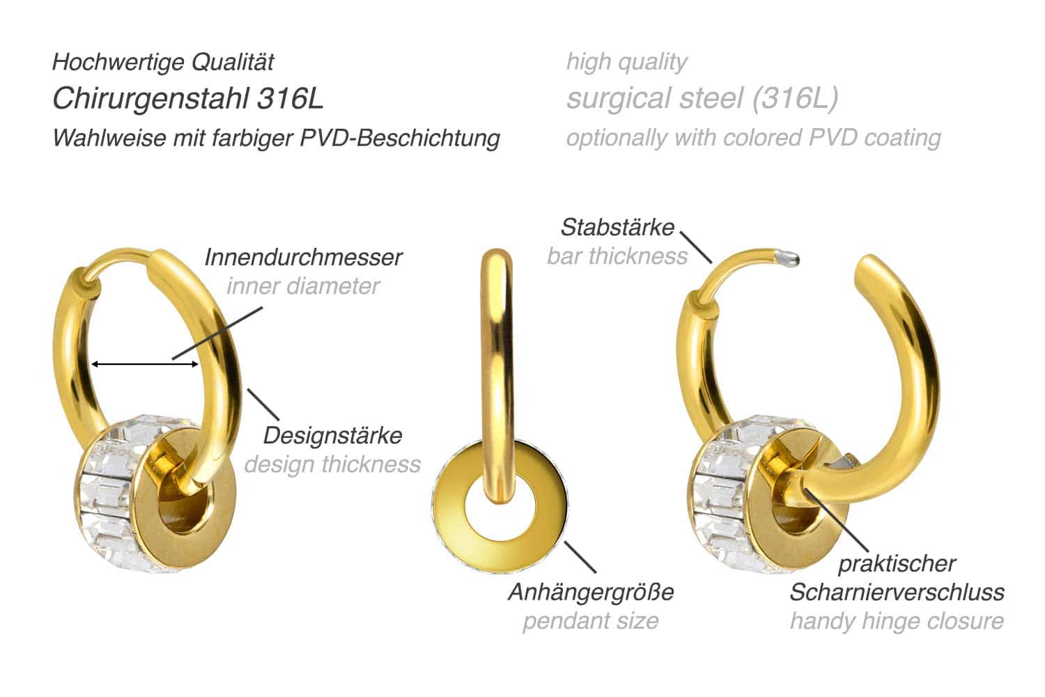 Chirurgenstahl Ohrclicker Creolen KRISTALLRAD