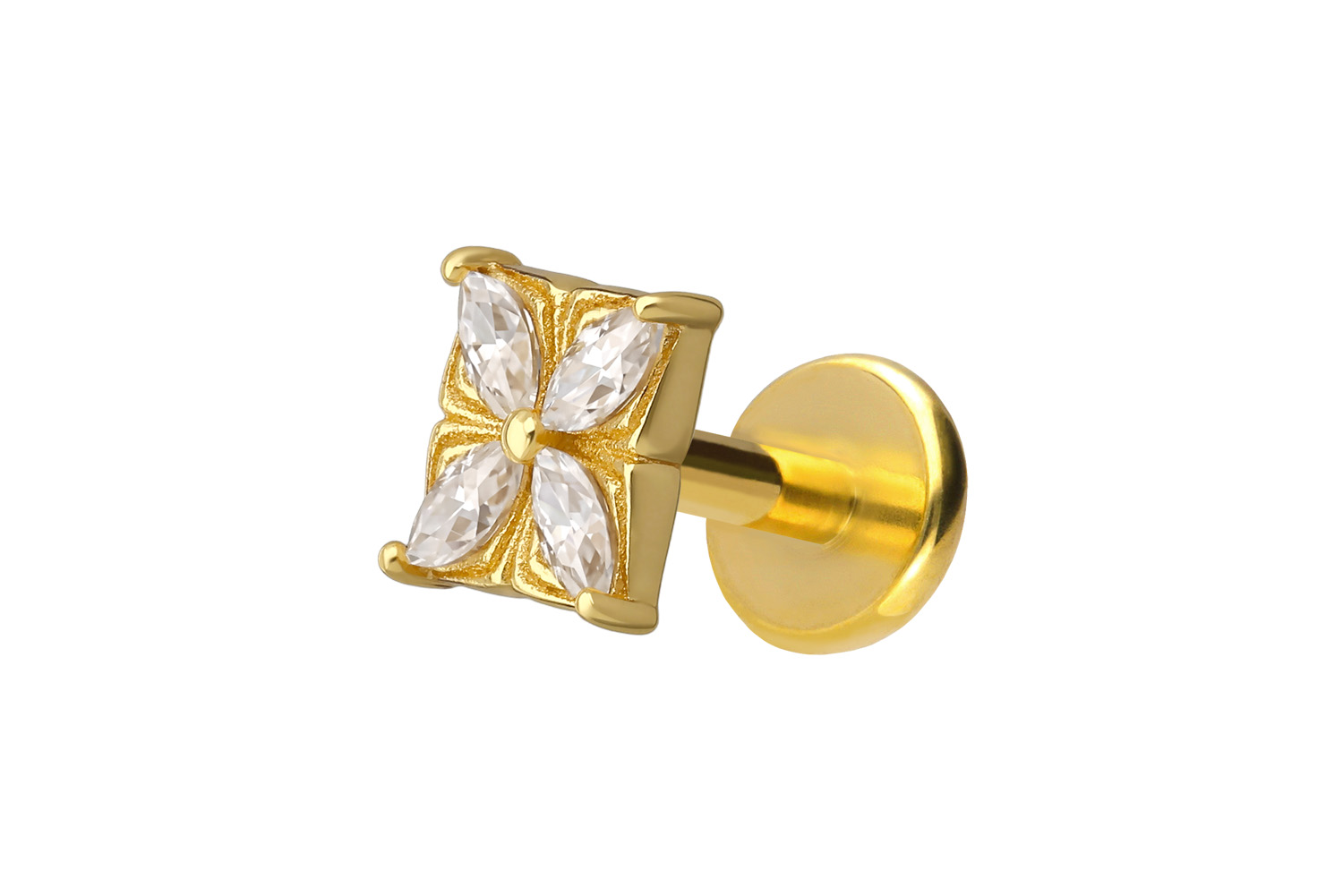Titanium labret with internal thread + 925 silver attachment MOISSANITE FLOWER
