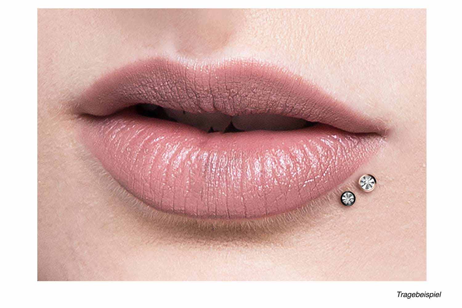 Titan Triple Piercing Mini Labret mit Innengewinde FLAT-DISC + KRISTALL