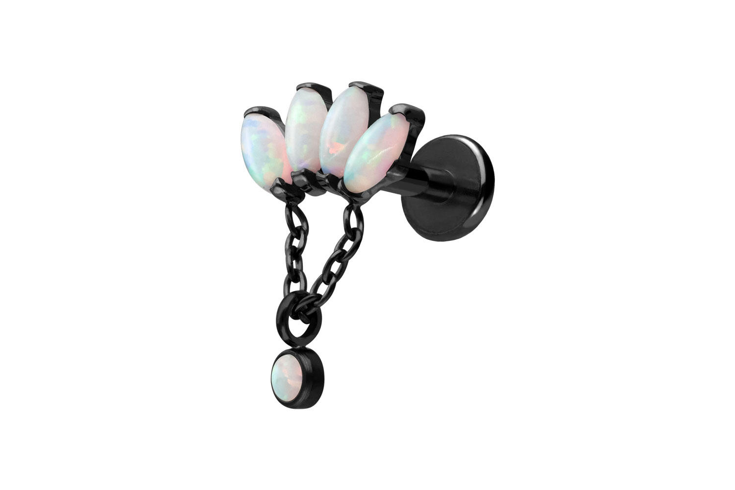 Titanium labret with push fit LOTUS BLOSSOM + SYNTHETIC OPALS