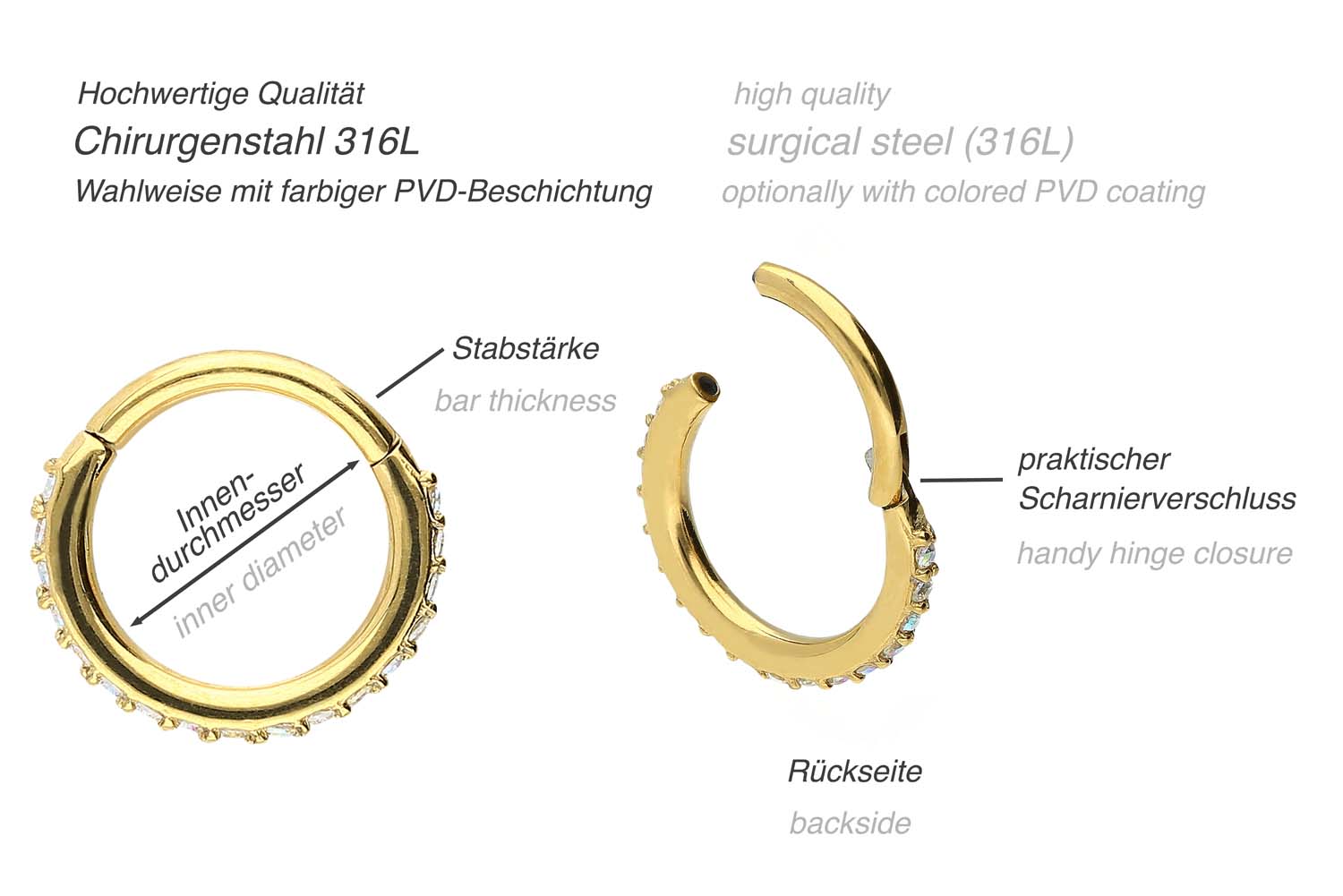 Surgical steel segment ring clicker SETTED CRYSTALS ++SALE++