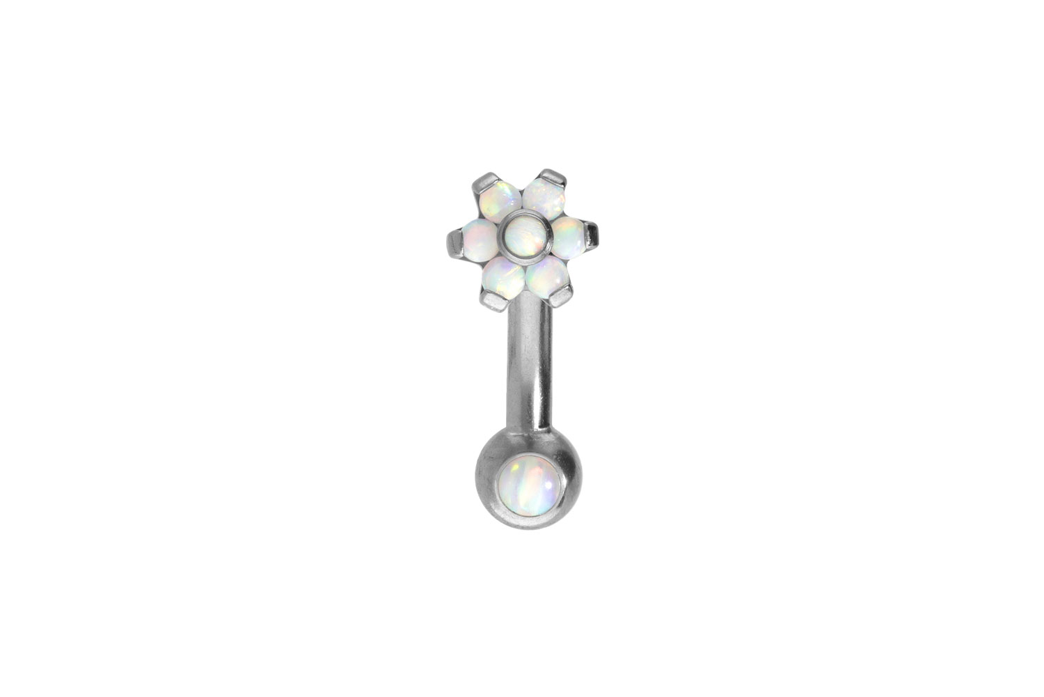 Titanium banana with push fit FLOWER WITH 7 SYNTHETIC OPALS + OPAL BALL