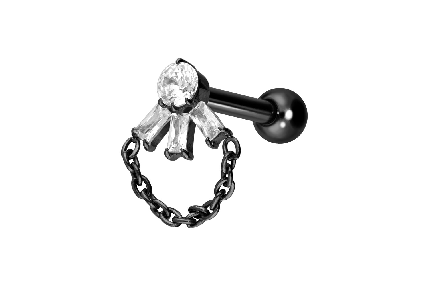 Titanium ear piercing with internal thread LOTUS BLOSSOM + CHAIN