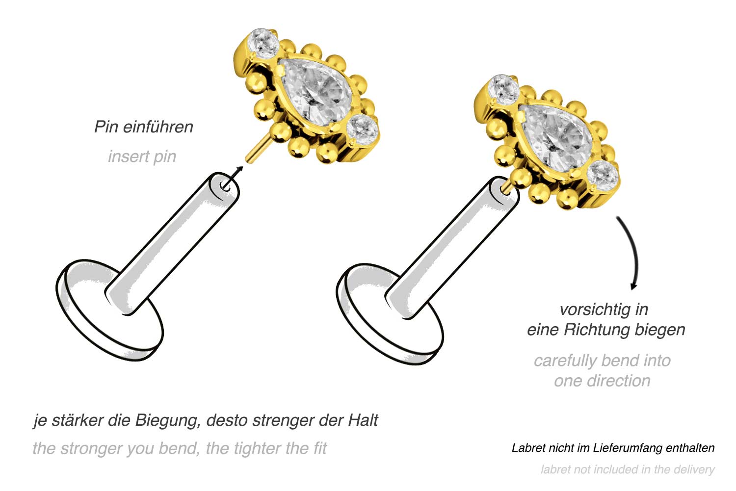 Titanium attachment with push pin 3 SETTED CRYSTALS + BALLS