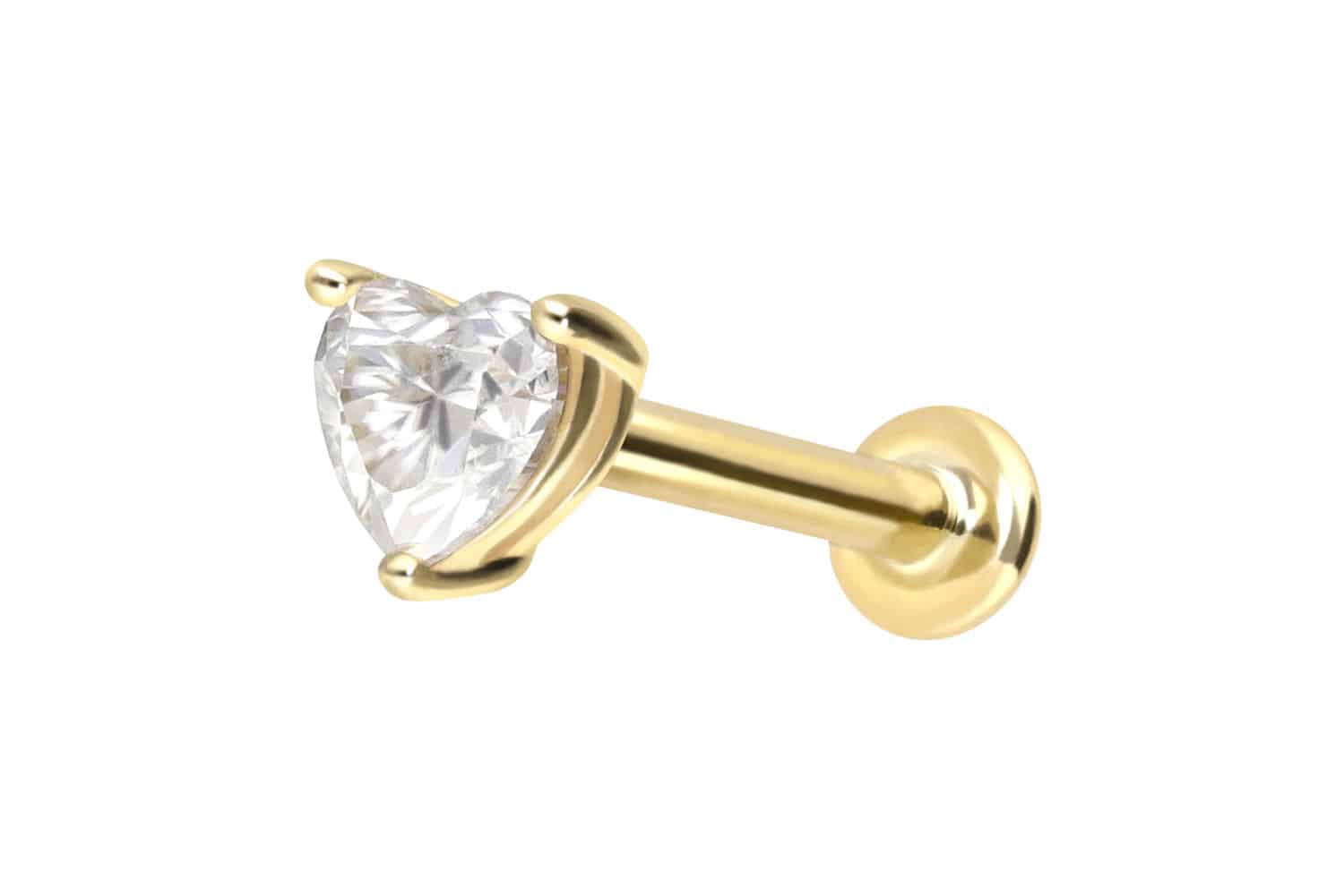 14 carat gold labret with push fit MOISSANITE HEART