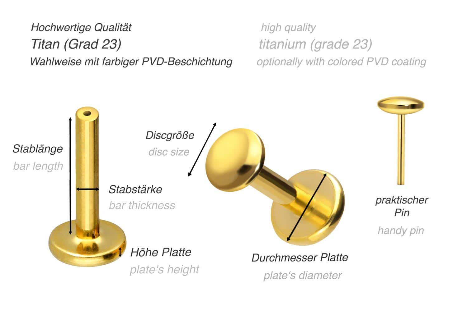 Titanium labret with push fit DISC