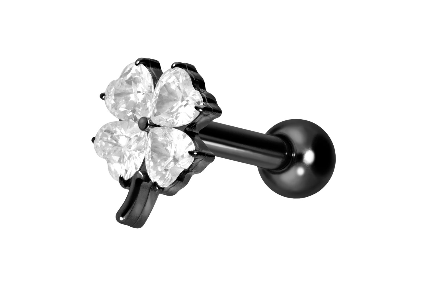 Titanium ear piercing with internal thread CRYSTAL CLOVER LEAF
