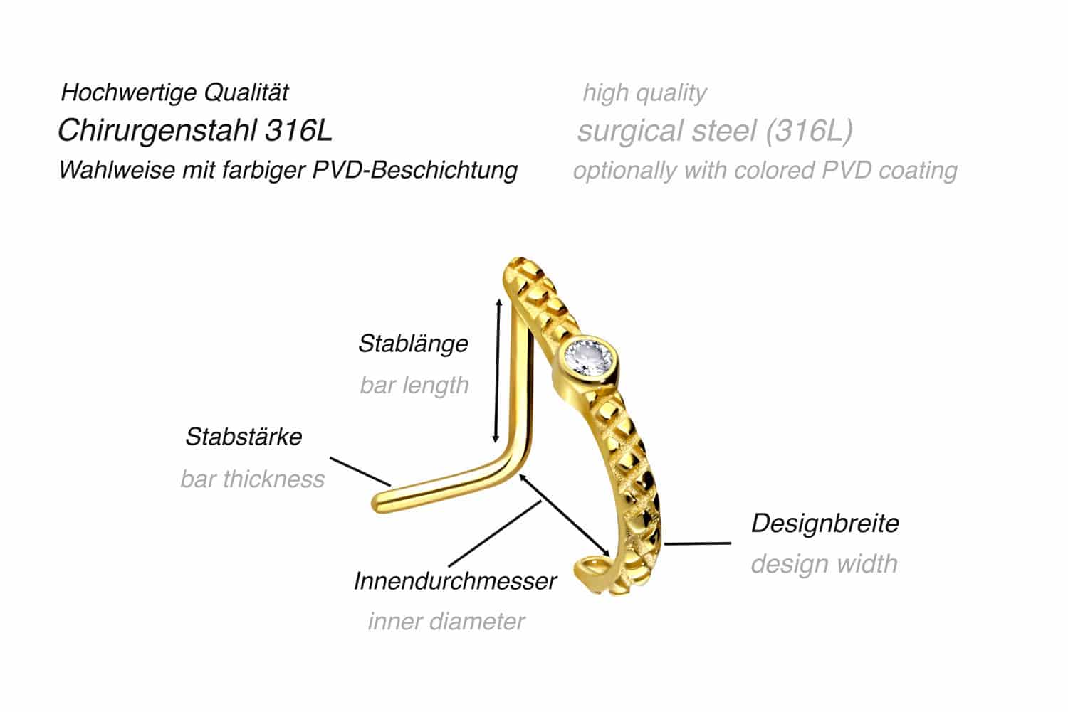 Chirurgenstahl Nasenstecker KRISTALL