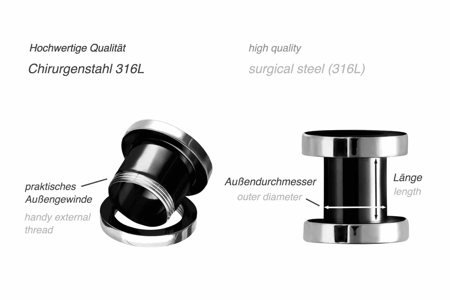 Chirurgenstahl Tunnel schwarz POLIERTER RAND