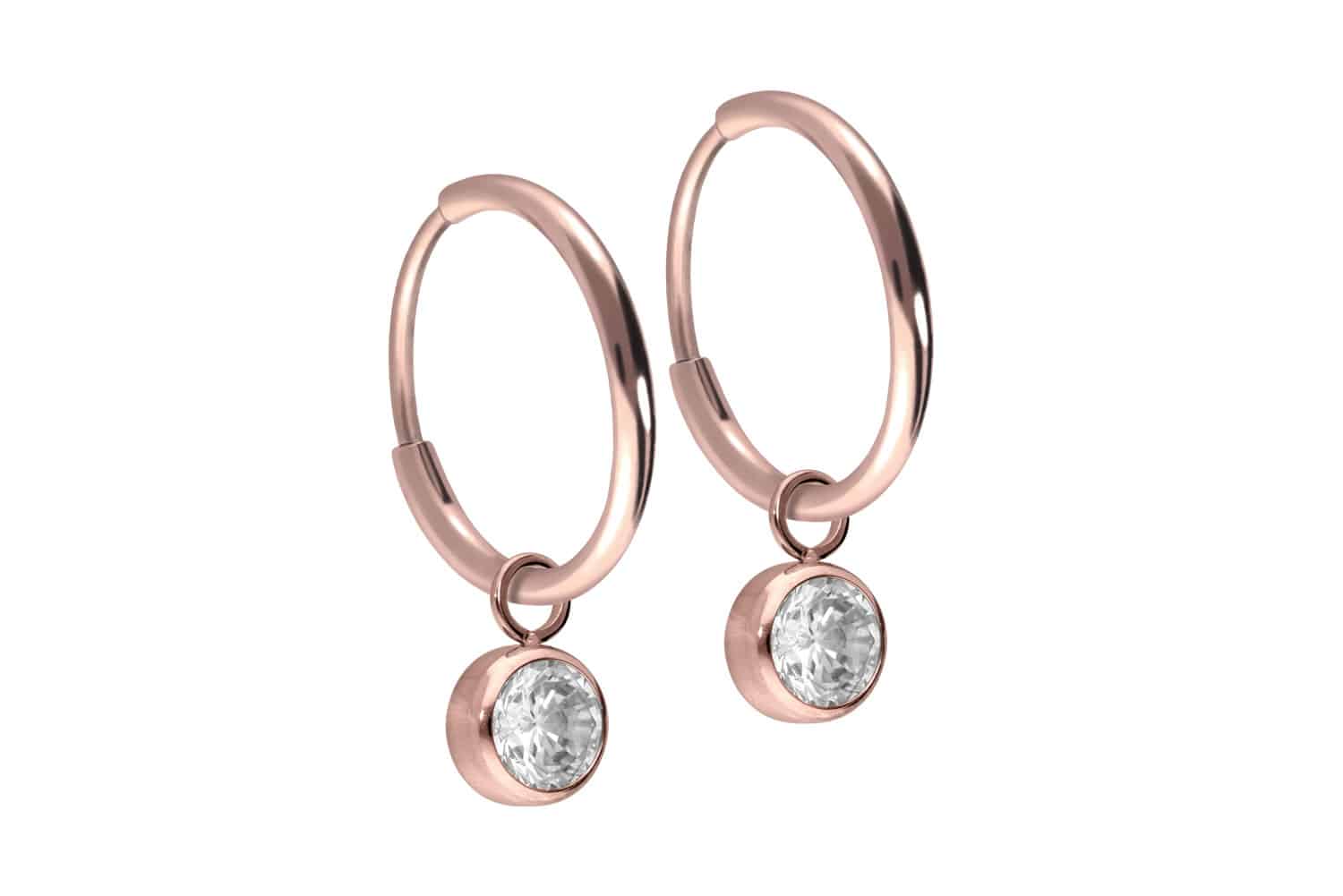 Titanium ear clicker creoles ROUND CRYSTAL