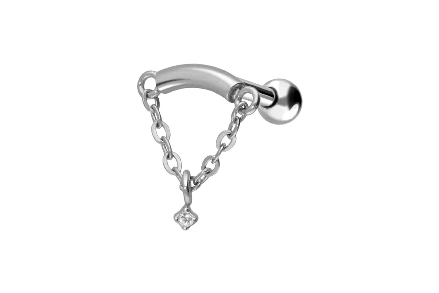 Chirurgenstahl Ohrpiercing BOGEN + KETTE + KRISTALL