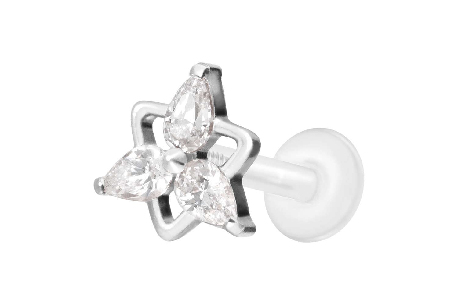 PTFE Labret mit Innengewinde + Titan-Aufsatz KRISTALLBLUME