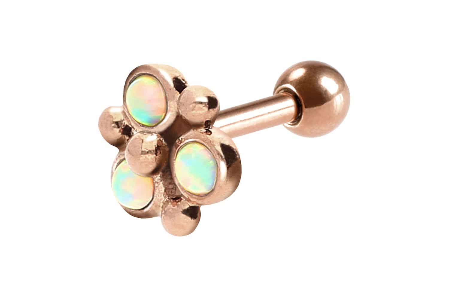 Surgical steel ear piercing FLOWER WITH 3 SYNTHETIC OPALS ++SALE++