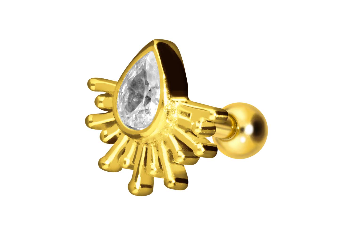 Chirurgenstahl Ohrpiercing KRISTALLTROPFEN + SONNENSTRAHLEN