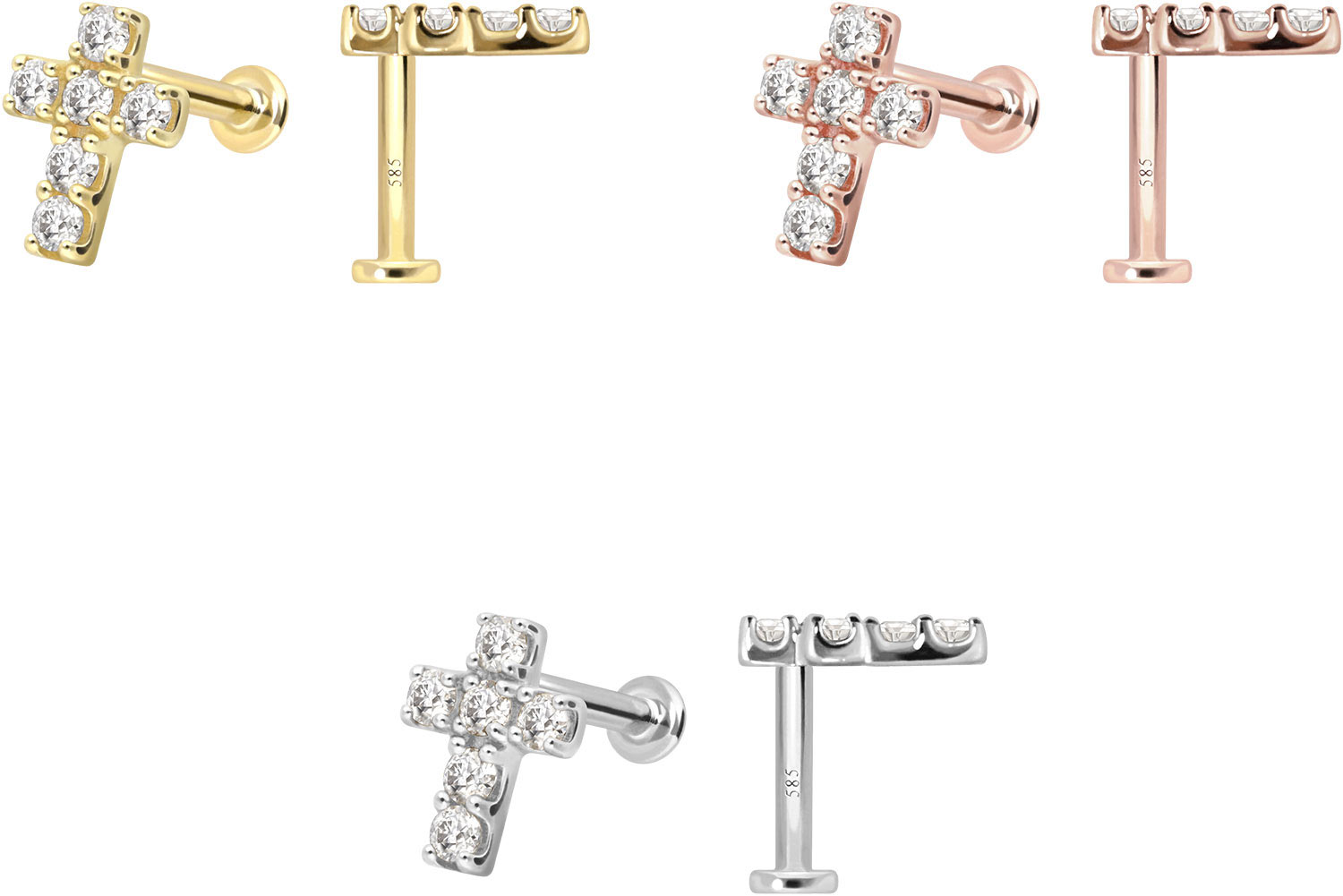14 carat labret with internal thread MOISSANITE CROSS