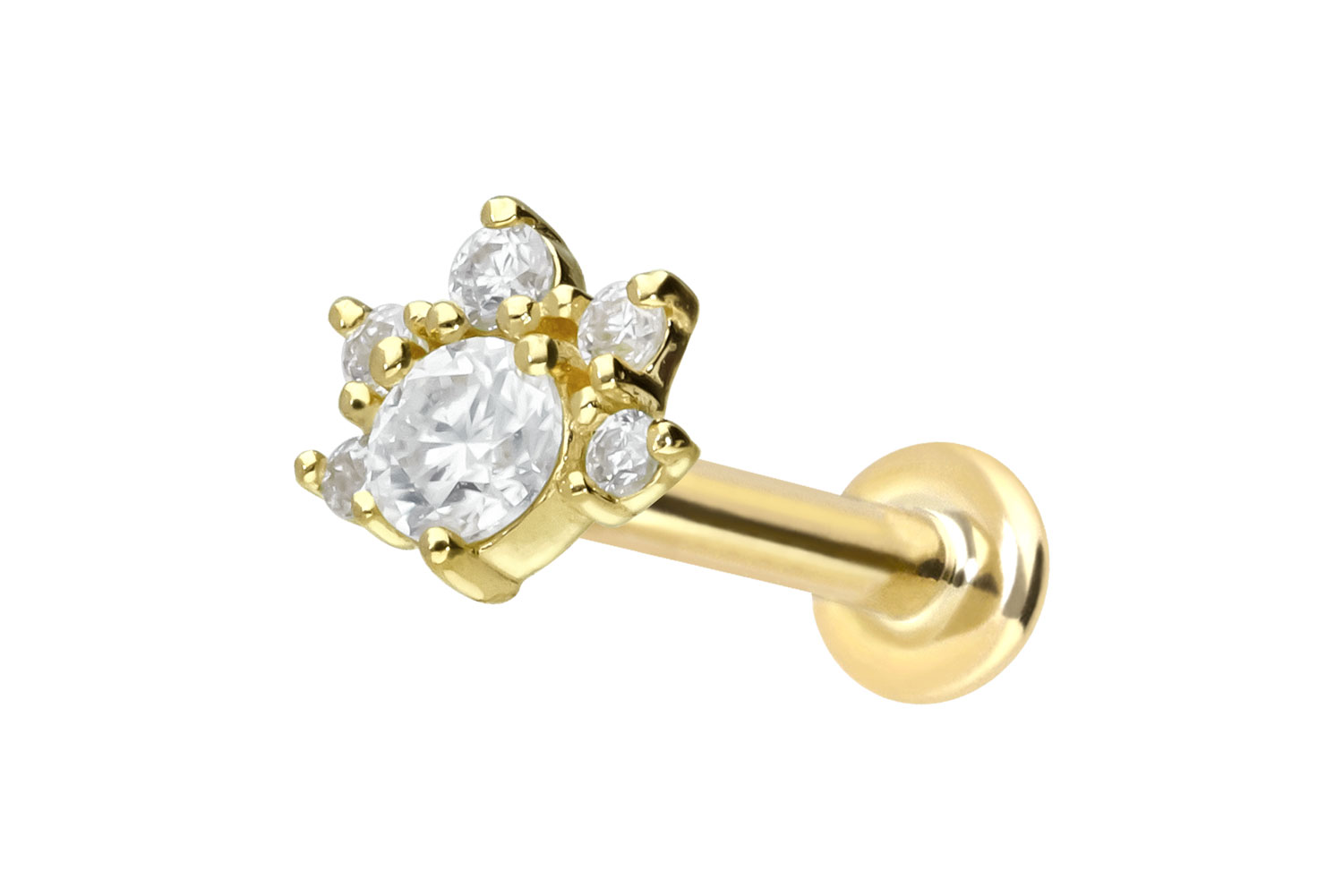 14 Karat Gold Labret mit Push Fit MOISSANIT-BLUME