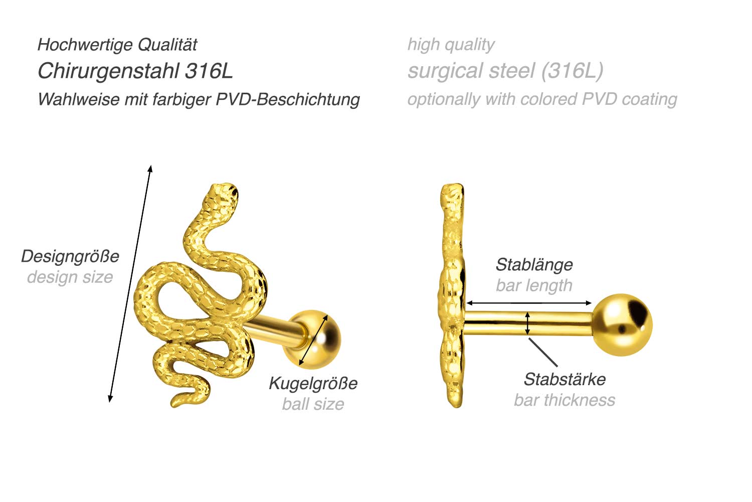 Chirurgenstahl Ohrpiercing SCHLANGE