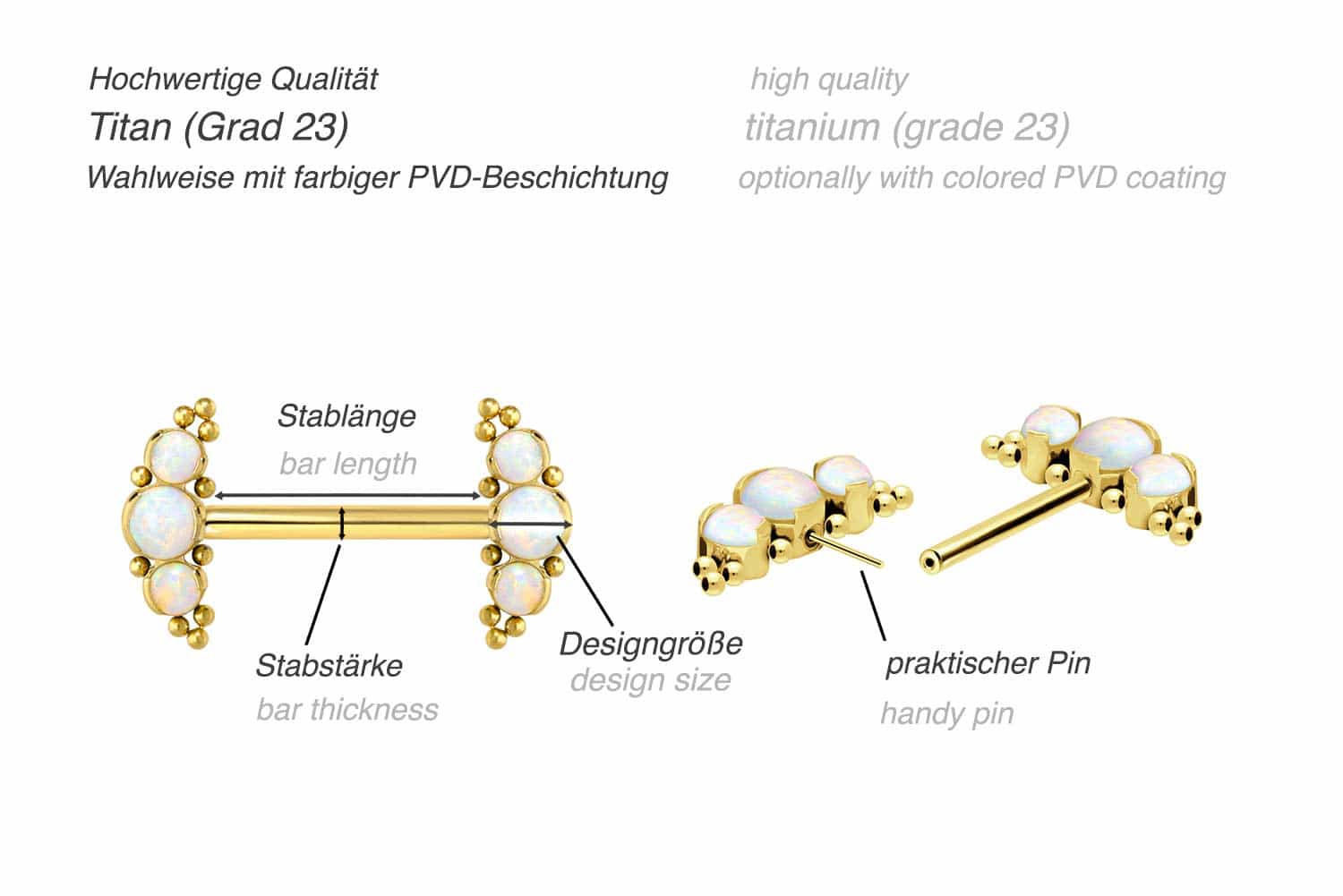 Titan Barbell mit Push Fit 3 SYNTHETISCHE OPALE + KUGELN