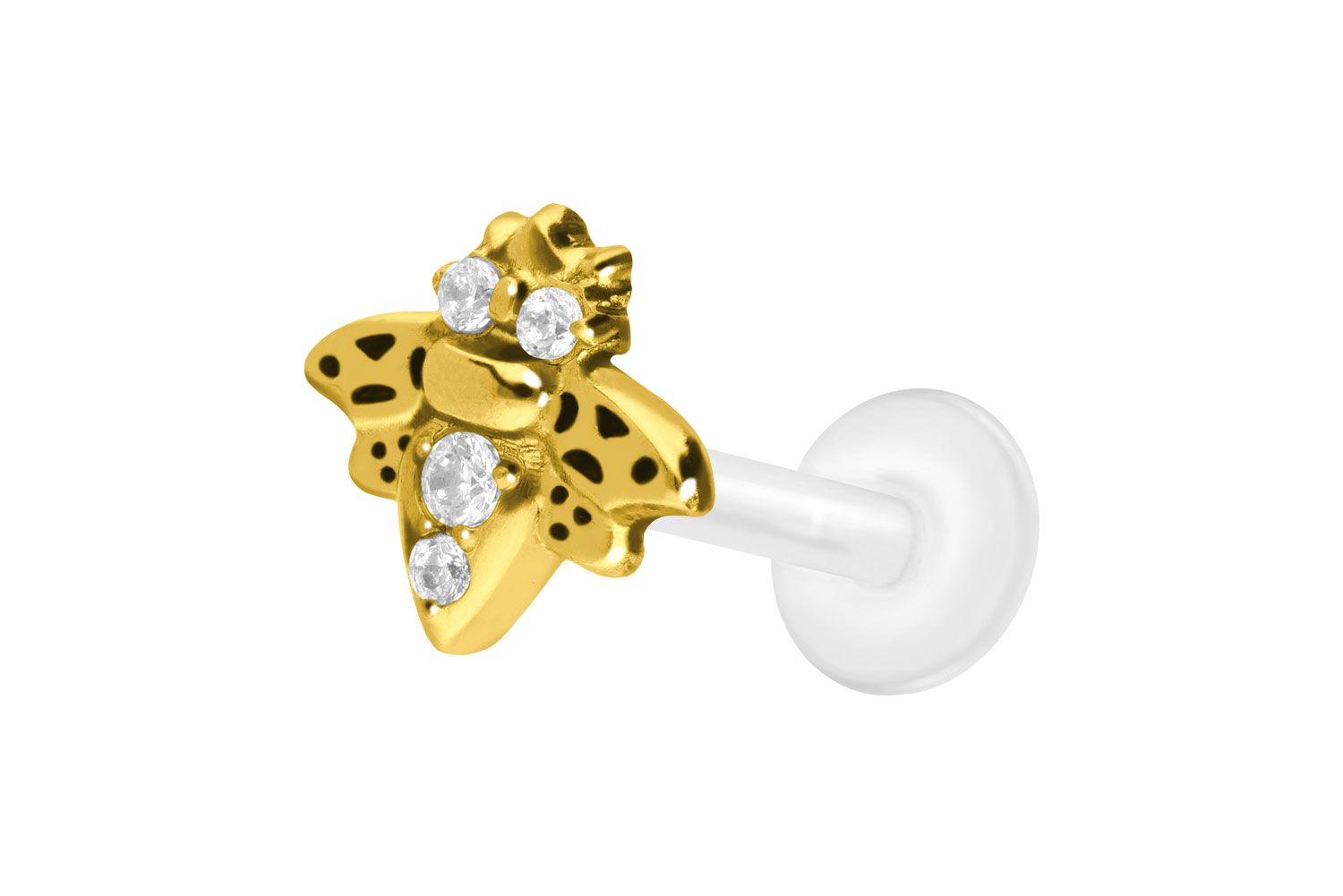 PTFE labret with internal thread + titanium attachment BEE + CRYSTALS