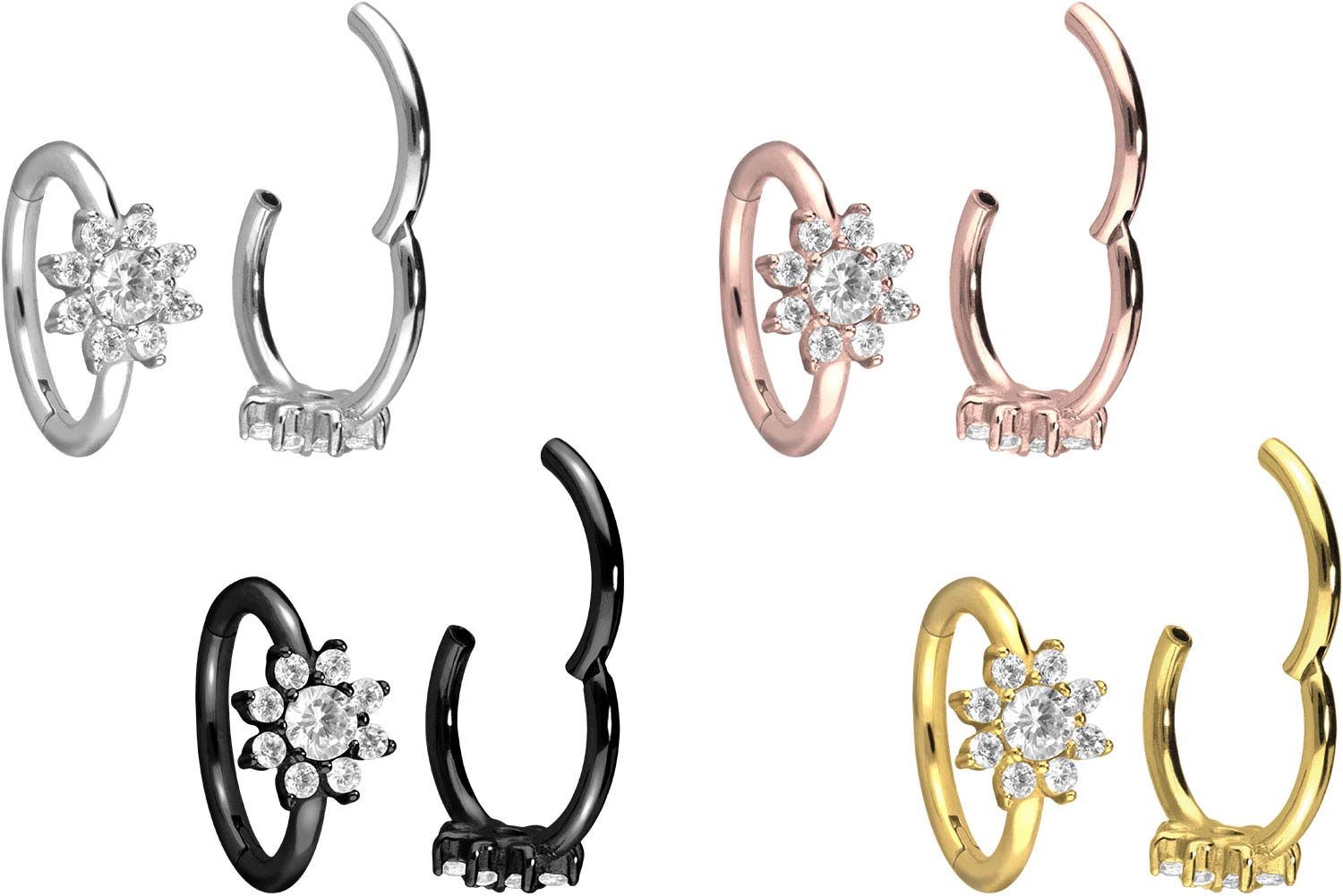 Surgical steel segment ring clicker CRYSTAL FLOWER