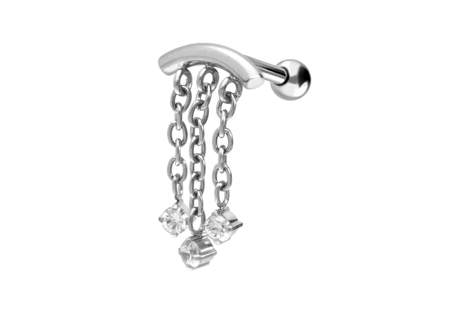 Chirurgenstahl Ohrpiercing BOGEN + 3 KETTEN + 3 KRISTALLE