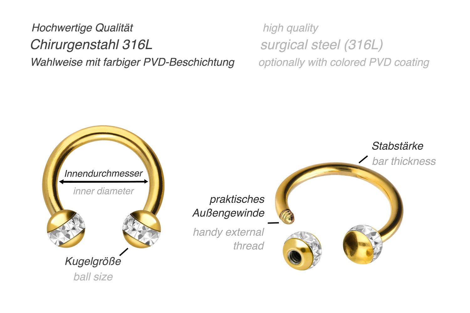 Chirurgenstahl Hufeisenring EPOXY-RING-KUGELN