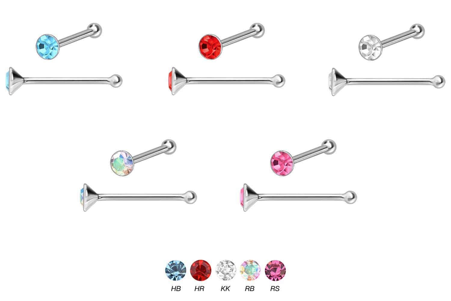 925 silver nose stud pin ROUND CRYSTAL