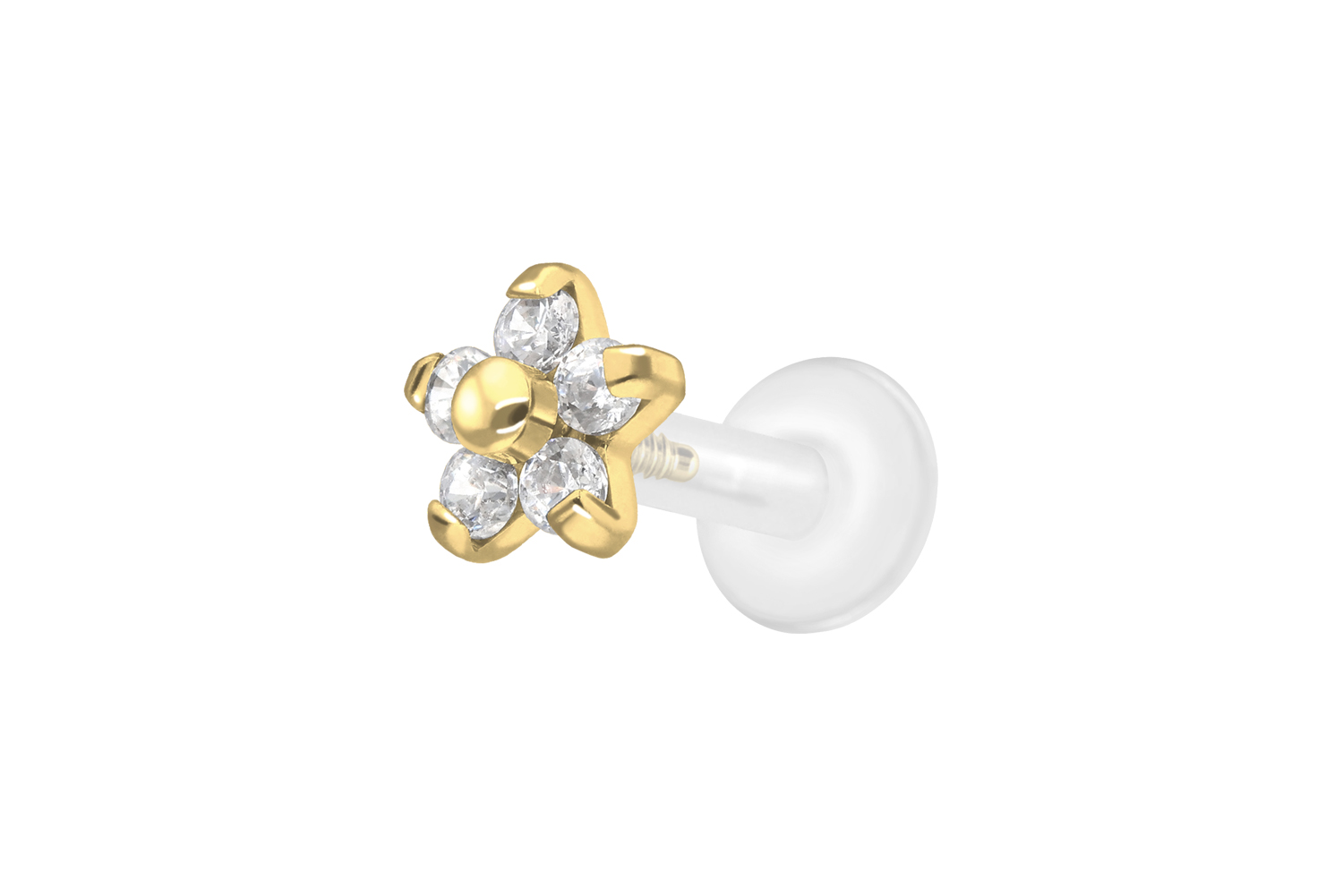 PTFE labret with internal thread + titanium attachment FLOWER WITH 5 CRYSTALS