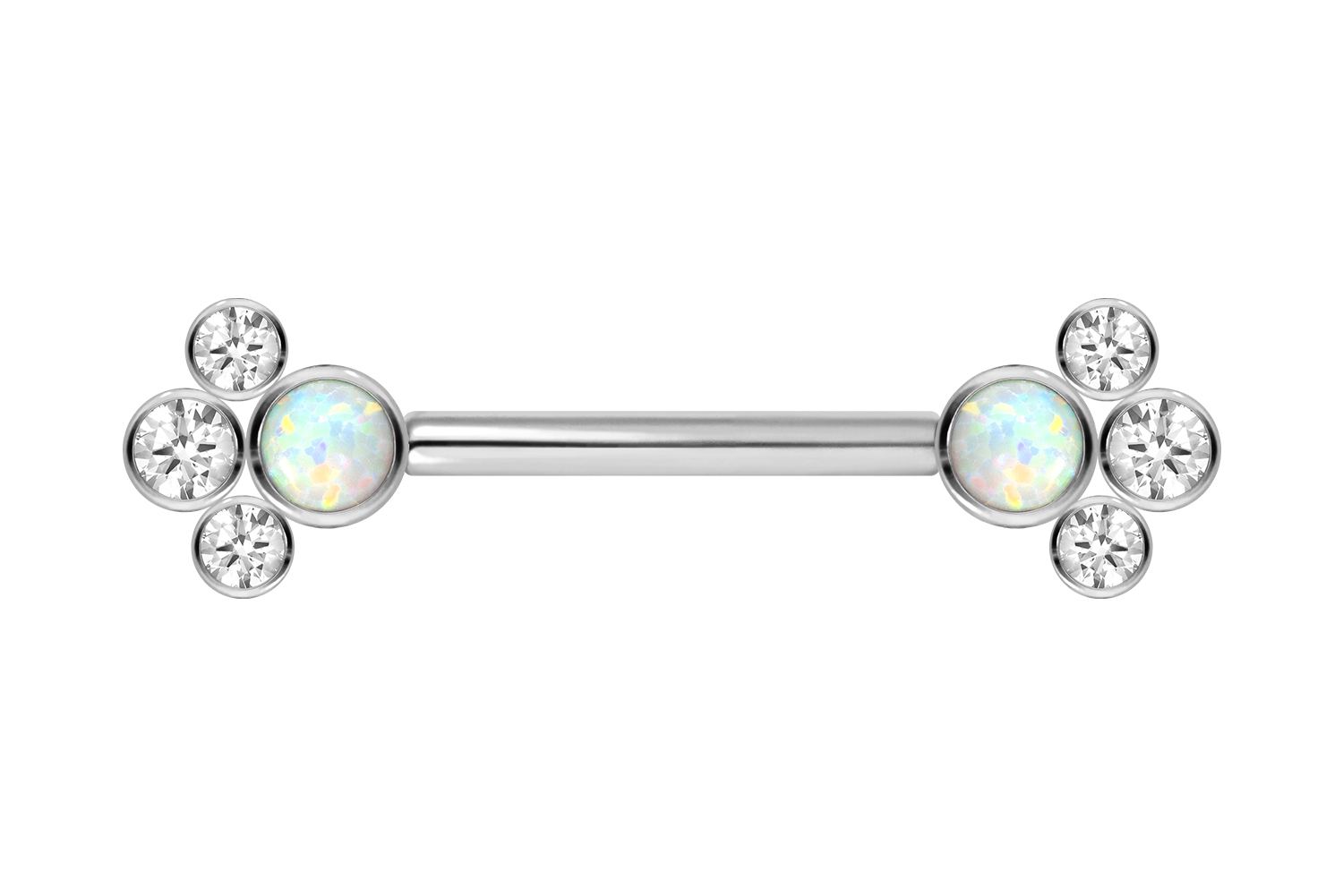 Titanium barbell with push pin SYNTHETIC OPAL + 3 CRYSTALS