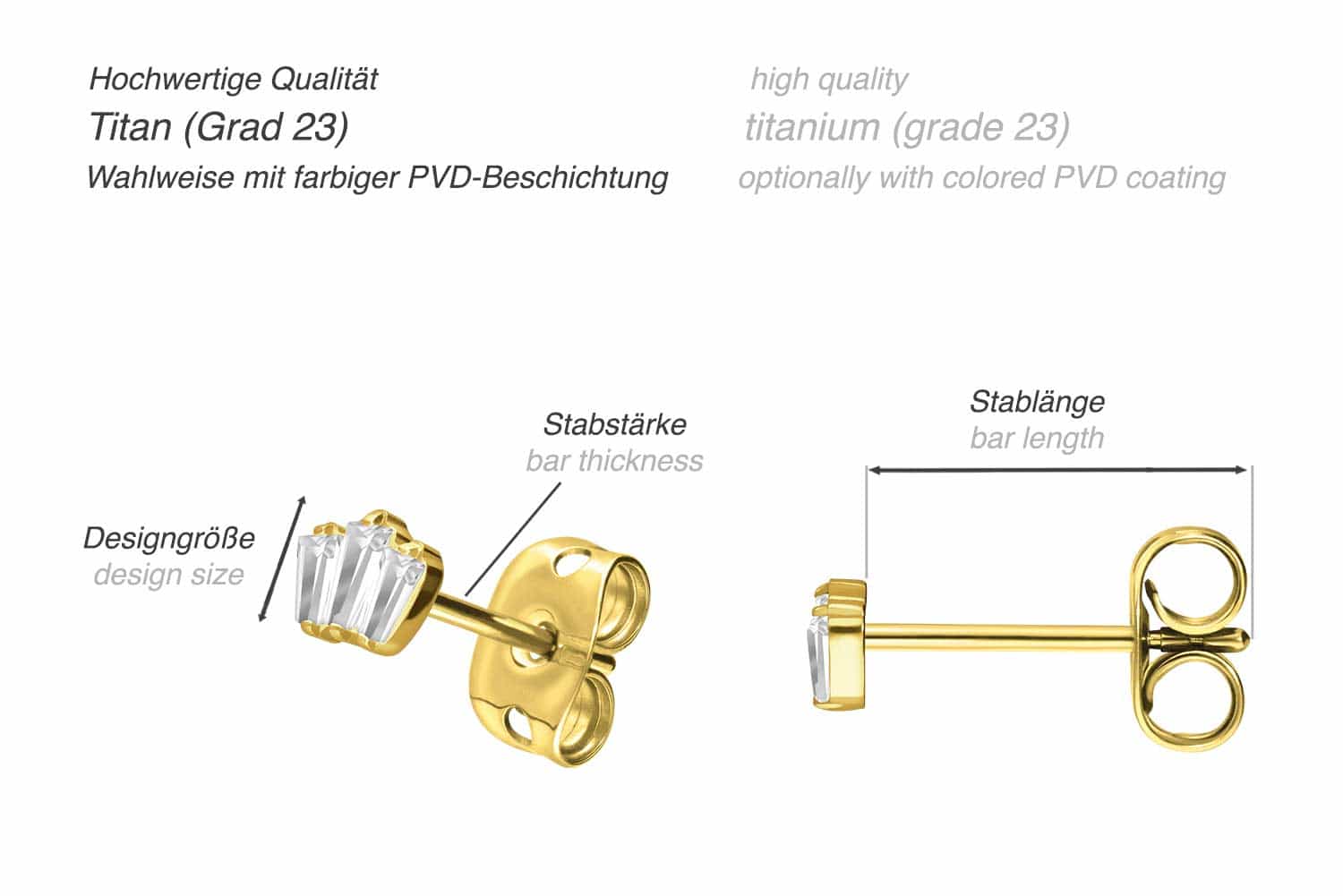 Titan Ohrstecker 3 EINGEFASSTE KRISTALLRECHTECKE