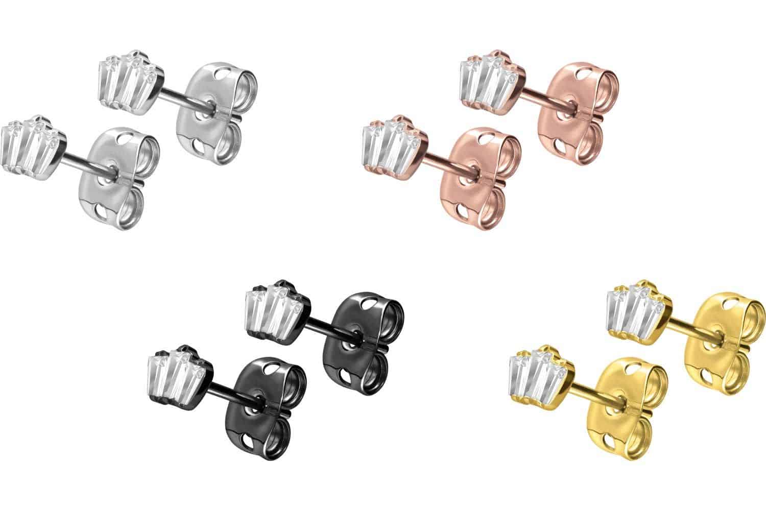 Titanium ear studs 3 SETTED CRYSTAL RECTANGLES