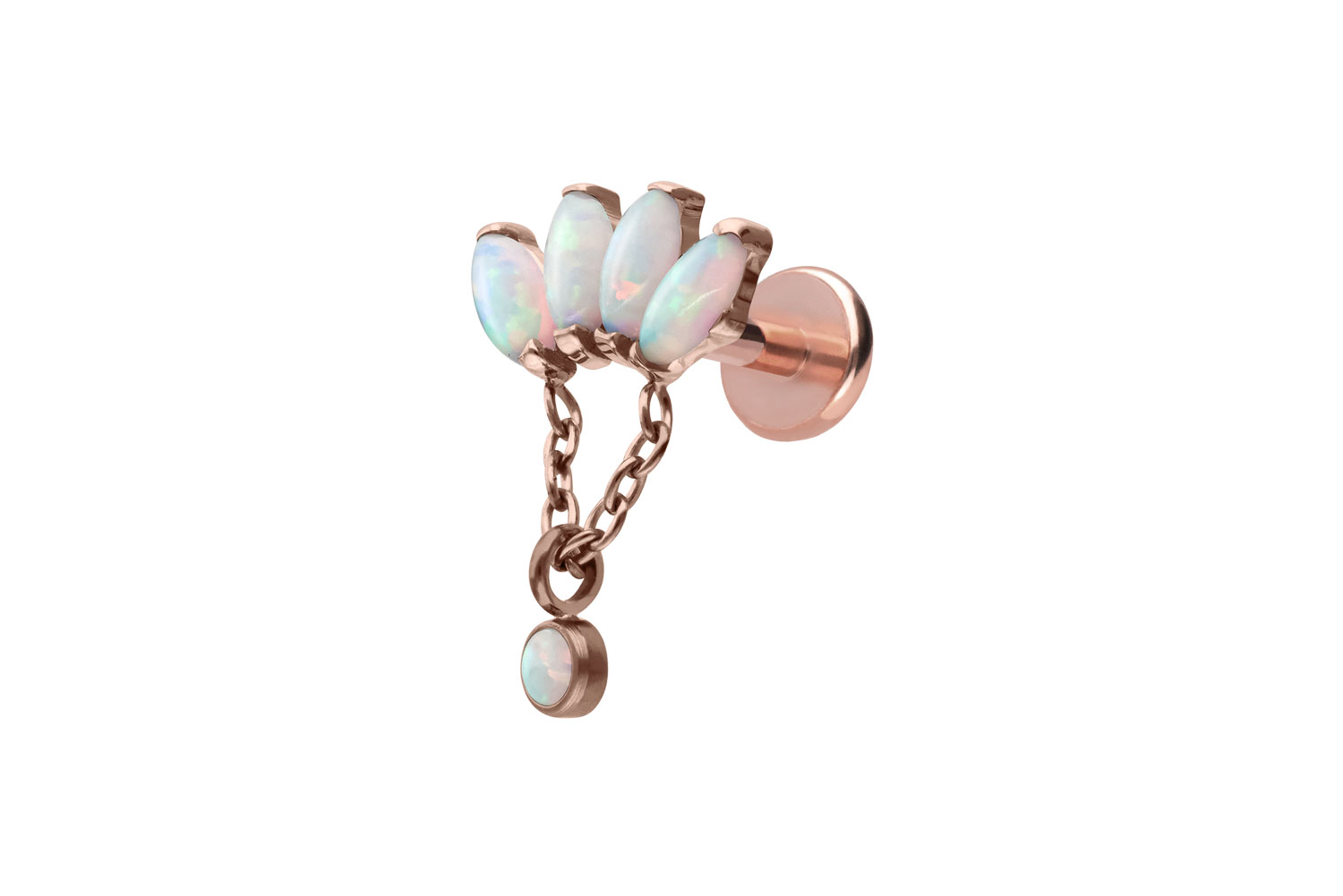 Titanium labret with push fit LOTUS BLOSSOM + SYNTHETIC OPALS