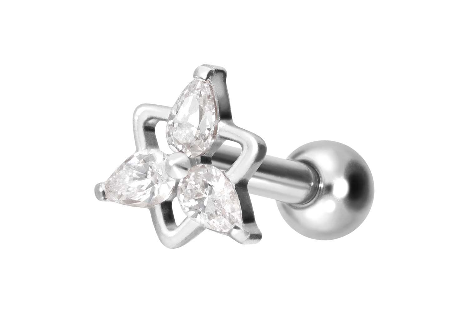 Titanium ear piercing with internal thread CRYSTAL FLOWER