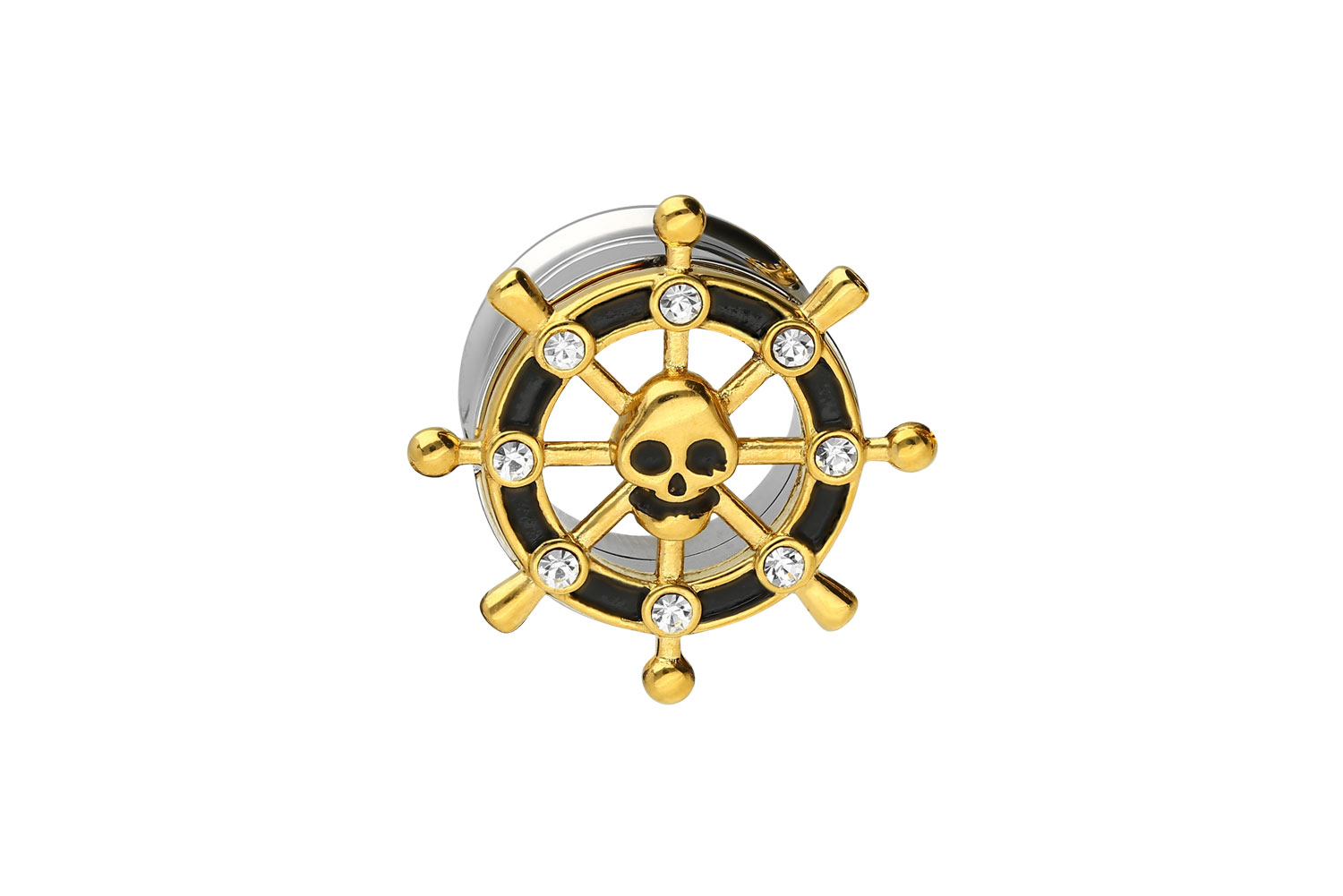 Surgical steel double flared tunnel STEERING WHEEL + SKULL SALE